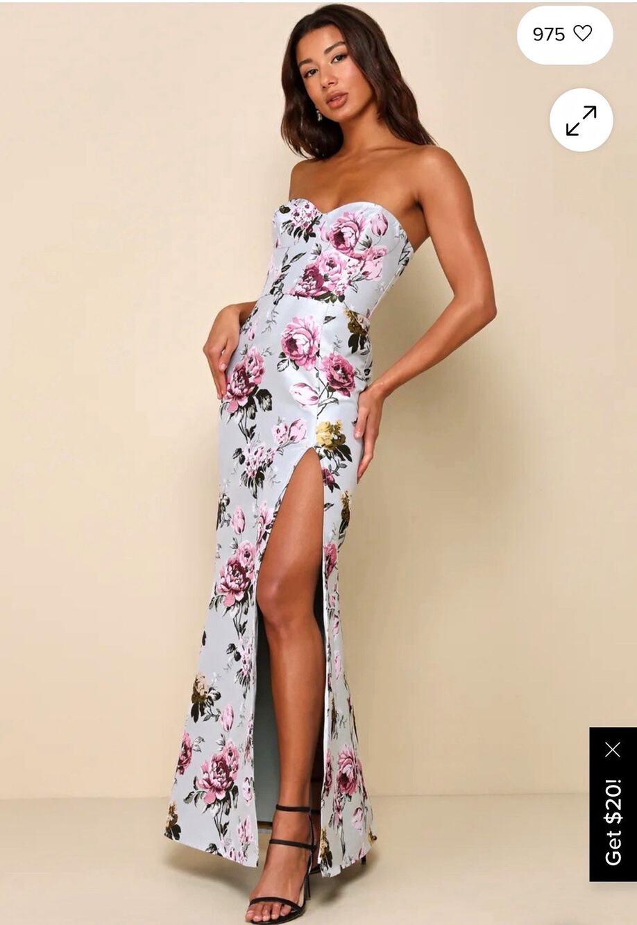 NWT LULUS Luxe RSVP Light Sage Floral Formal Maxi Dress Strapless Side Slit XL